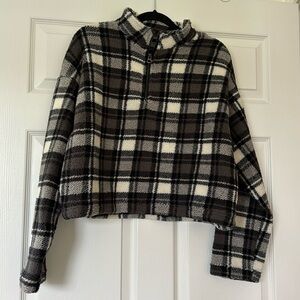 Cropped Plaid Quarter Zip